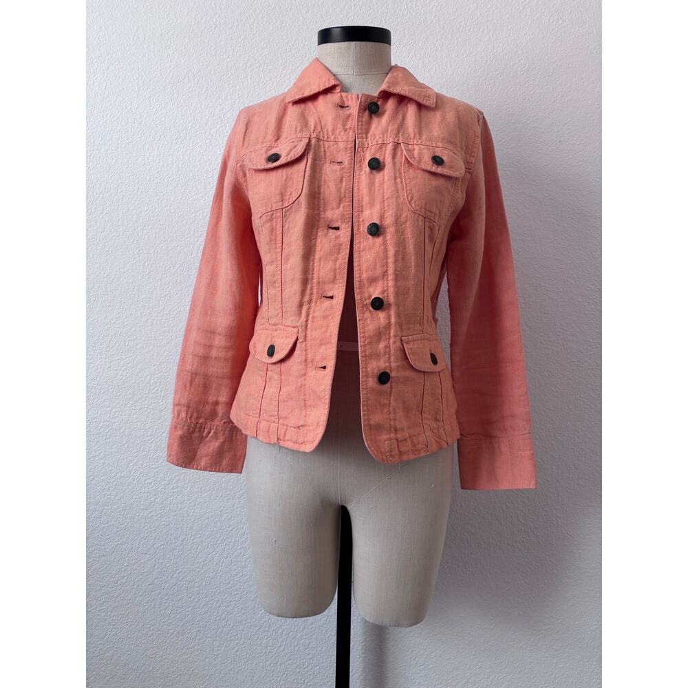 J jill - 100% Linen Summer Melon Orange Utility Jacket Size XSP - Picture 2 of 9